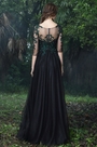 Black Formal Gowns with Green Lace Appliques