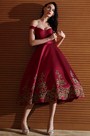 Designer Burgundy Off Shoulder Short Prom Dress