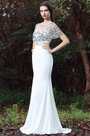 White Cape Embroidery Beaded Formal Dress