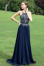 Pretty Blue Beaded Prom Evening Dress