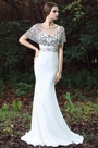 White Cape Embroidery Beaded Formal Dress