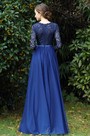 Long Sleeves Blue Plunging V Neck Lace Dress