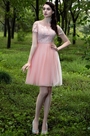 Pink V Neck Lace Appliques Designer Party Dress