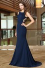 Blue Mermaid Evening Dress with Lace Appliques