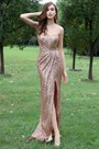 Elegant Hell Golden Herz Ausschnitt Pailletten Kleid