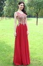 Elegant Red Beaded Prom Evening Dress