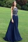 Pretty Blue Beaded Prom Evening Dress