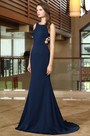 Blue Mermaid Evening Dress with Lace Appliques