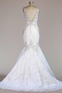 Plunging V Neck Lace Mermaid Wedding Dress