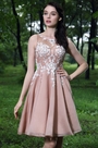 Blush Party Cocktail Dress with Lace Appliques