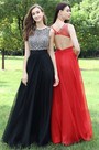 Black Beaded Chiffon Christmas Prom Dress