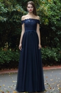 Robe de Soirée Hors Épaule Dentelle A Line Bleu