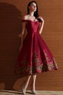 Designer Burgundy Off Shoulder Short Prom Dress