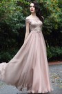Blush Off Shoulder Lace Prom Dress