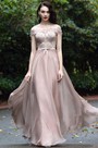 Blush Off Shoulder Lace Prom Dress