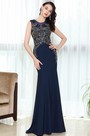 Blue Lace Beaded Night Dress Ball Gown