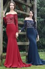 Long Sleeves Overlace Blue Prom Dress