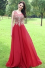 Elegant Red Beaded Prom Evening Dress
