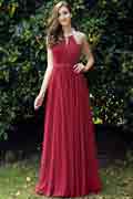 Burgundy Pleated Halter Formal Evening Dress