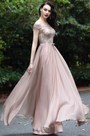 Blush Off Shoulder Lace Prom Dress