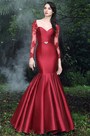 Vintage Red Pleated Mermaid Formal Gown