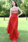 Red Beaded Chiffon Christmas Party Dress