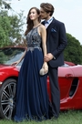 Pretty Blue Beaded Prom Evening Dress