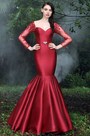 Vintage Red Pleated Mermaid Formal Gown