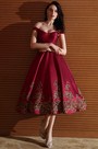 Designer Burgundy Off Shoulder Short Prom Dress