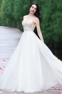 White Sleeveless Embroidered Wedding Dress