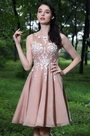 Blush Party Cocktail Dress with Lace Appliques