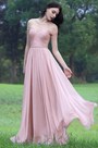 Pink Off Shoulder Bridesmaid Dress Formal Gown