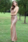 Elegant Hell Golden Herz Ausschnitt Pailletten Kleid
