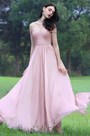 Pink Off Shoulder Bridesmaid Dress Formal Gown