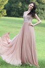 Robe de Soirée/Demoiselle d'Honneur V Col Rosé