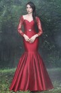 Vintage Red Pleated Mermaid Formal Gown