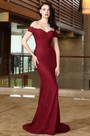 Schulterfrei Lang Sexy Burgundrot Spitze Kleid Ballkleid
