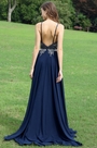 Pretty Blue Beaded Prom Evening Dress
