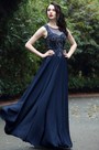 Blue Sweetheart Prom Gown with Lace and Beads