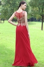 Elegant Red Beaded Prom Evening Dress