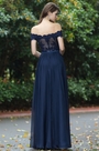 Robe de Soirée Hors Épaule Dentelle A Line Bleu