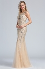 Sleeveless Beige Beaded Mermaid Prom Dress