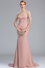 Blush Long Sleeves Lace Appliques Mermaid Prom Dress