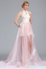 Light Pink Halter Lace Prom Mermaid Homecoming Dress