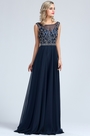 Sleeveless Blue Beaded Prom Formal Dress