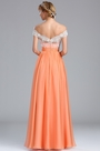 Off  the Shoulder Tangerine Lace Appliques Evening Dress