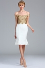 Gold and White Off the Shoulder Tight Lace Sequin Dress