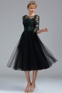 Robe de Cocktail Manches Midi Dentelle Noire