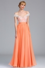 Off  the Shoulder Tangerine Lace Appliques Evening Dress