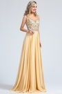 Sleeveless Beige Beaded Formal Evening Gown